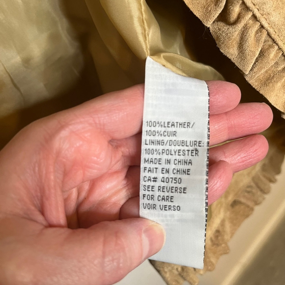 Vintage Suede Leather Blazer Jacket Tan Brown Boho Ruffle Trim Alice Blue S - Picture 12 of 17